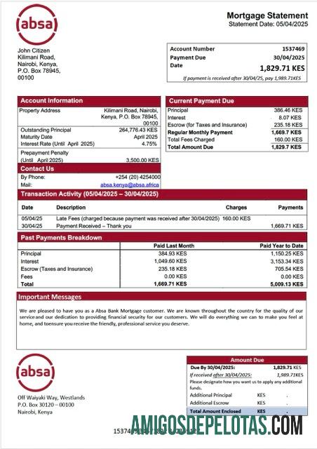 em branco Modelo Word e PDF de declaração de hipoteca do Banco Absa do Quênia